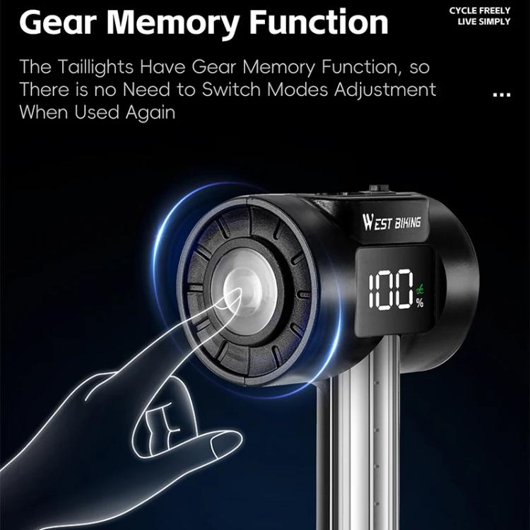 WEST BIKING Smart Sensor Bike Tail Light, 180-degree Wide Angle, IPX4 Waterproof, Dynamic LED Effects with Battery Display, Red Light, RGB Light