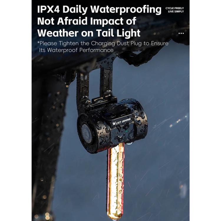 WEST BIKING Smart Sensor Bike Tail Light, 180-degree Wide Angle, IPX4 Waterproof, Dynamic LED Effects with Battery Display, Red Light, RGB Light