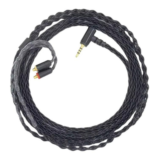 Câble de mise à niveau pour casque audio Shure SE215 / SE535 / SE846 / UE900, 1.2 m, 8 conducteurs en cuivre monocristallin plaqué argent, MMCX. Disponible en versions symétrique 2.5 mm (noir), symétrique 4.4 mm (noir), symétrique 2.5 mm (transparent), stéréo 3.5 mm (transparent) et symétrique 4.4 mm (transparent).