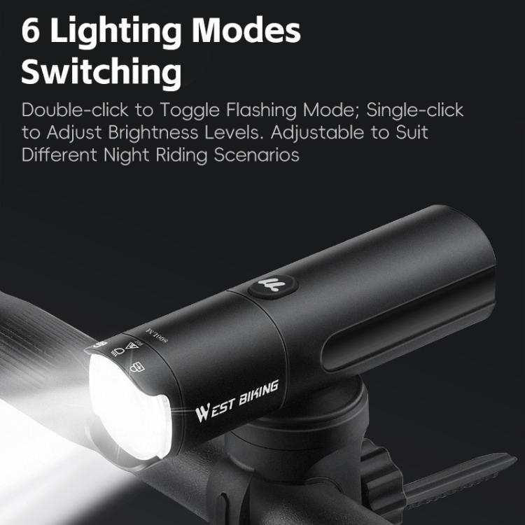 WEST BIKING Bicycle High-Brightness Rechargeable Headlight With Power Reminder Rotatable Function, 400 Lumens, 600 Lumens, 800 Lumens