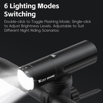 WEST BIKING Bicycle High-Brightness Rechargeable Headlight With Power Reminder Rotatable Function, 400 Lumens, 600 Lumens, 800 Lumens