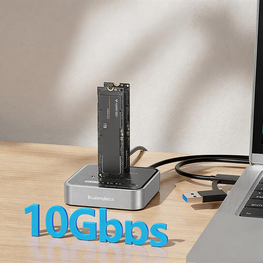 Blueendless SD08A M.2 NVMe SSD Docking Station Dual-Bay USB 3.2 Gen2 10Gbps External Drive Enclosure With One-Key Offline Clone Function, US Plug, EU Plug, UK Plug