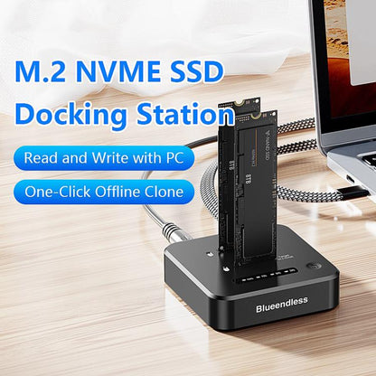 Blueendless SD08A M.2 NVMe SSD Docking Station Dual-Bay USB 3.2 Gen2 10Gbps External Drive Enclosure With One-Key Offline Clone Function, US Plug, EU Plug, UK Plug