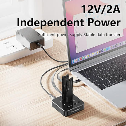 Blueendless SD08A M.2 NVMe SSD Docking Station Dual-Bay USB 3.2 Gen2 10Gbps External Drive Enclosure With One-Key Offline Clone Function, US Plug, EU Plug, UK Plug