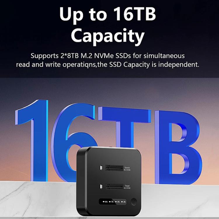 Blueendless SD08A M.2 NVMe SSD Docking Station Dual-Bay USB 3.2 Gen2 10Gbps External Drive Enclosure With One-Key Offline Clone Function, US Plug, EU Plug, UK Plug