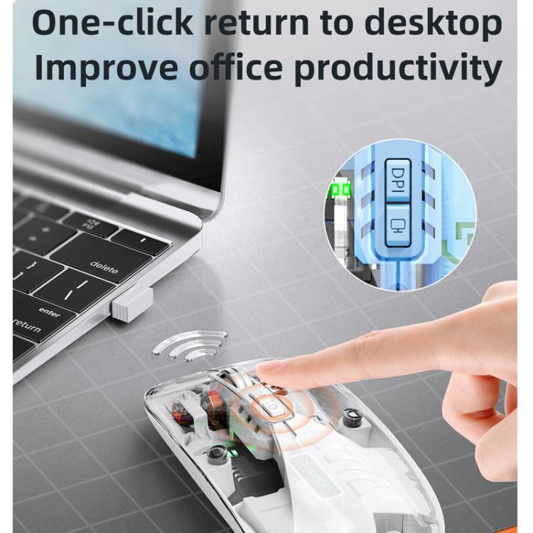 T-WOLF X11 Transparent Wireless Mouse Dual Mode 2.4G+Bluetooth, USB-C Rechargeable with Magnetic Cover