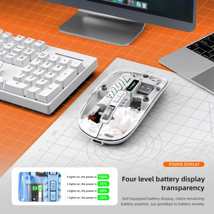 T-WOLF X11 Transparent Wireless Mouse Dual Mode 2.4G+Bluetooth, USB-C Rechargeable with Magnetic Cover