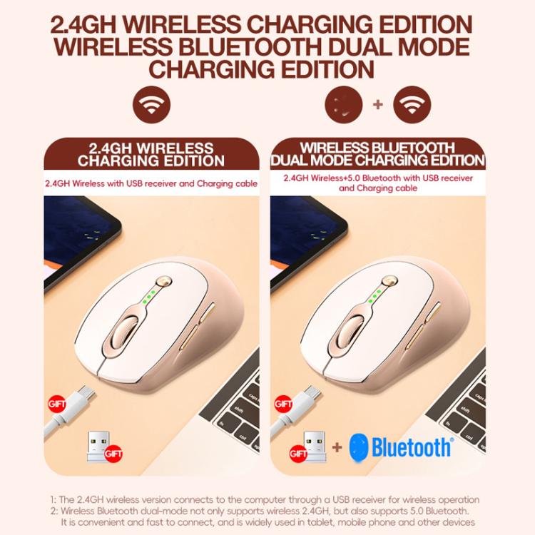 2400 DPI Wireless Mouse USB-C Rechargeable, Milk Tea Color Elegant Design with Battery Indicator