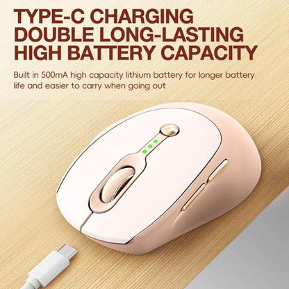 2400 DPI Wireless Mouse USB-C Rechargeable, Milk Tea Color Elegant Design with Battery Indicator