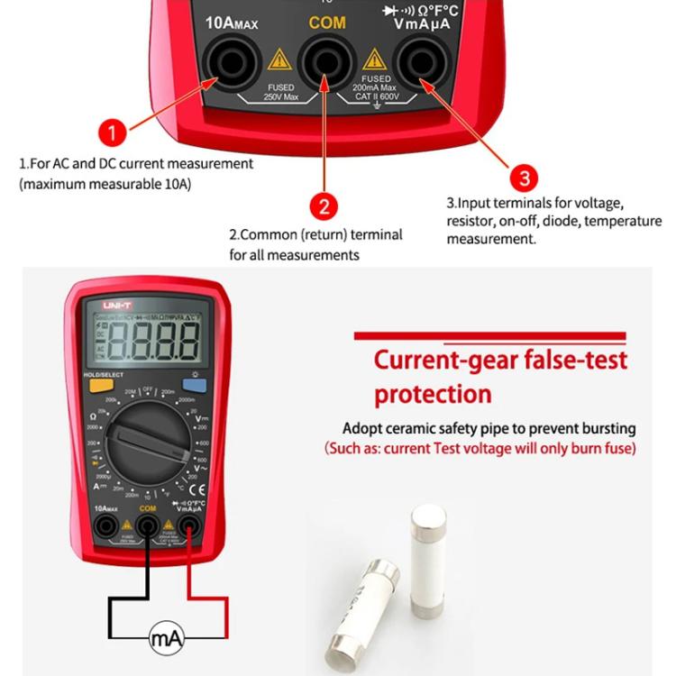 Palm Size Multimeter With Backlit LCD Display, 600V 10A AC/DC Voltage Tester