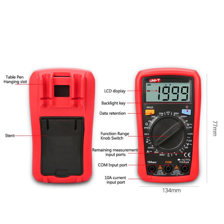 Palm Size Multimeter With Backlit LCD Display, 600V 10A AC/DC Voltage Tester