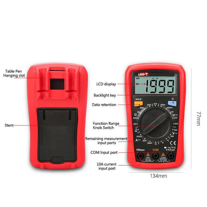 Palm Size Multimeter With Backlit LCD Display, 600V 10A AC/DC Voltage Tester
