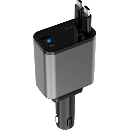 PD30W Car Charger With Retractable Cable, TYPE-C+8 Pin, TYPE-C+TYPE-C, 8 Pin+8 Pin