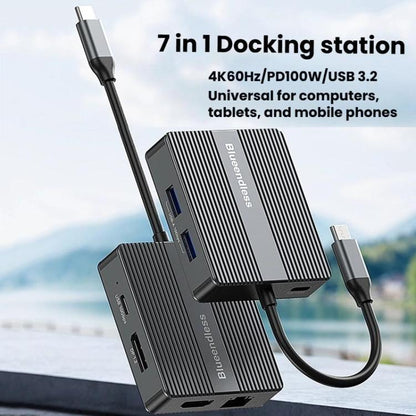 7 In 1 Docking Station Gigabit Ethernet Port High-Speed Transfer HUB