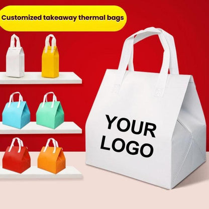 Takeaway Thermal Bag Non-Woven Handheld Aluminum Foil Bag Disposable Catering Packing Bag, 50 Bags In One Package