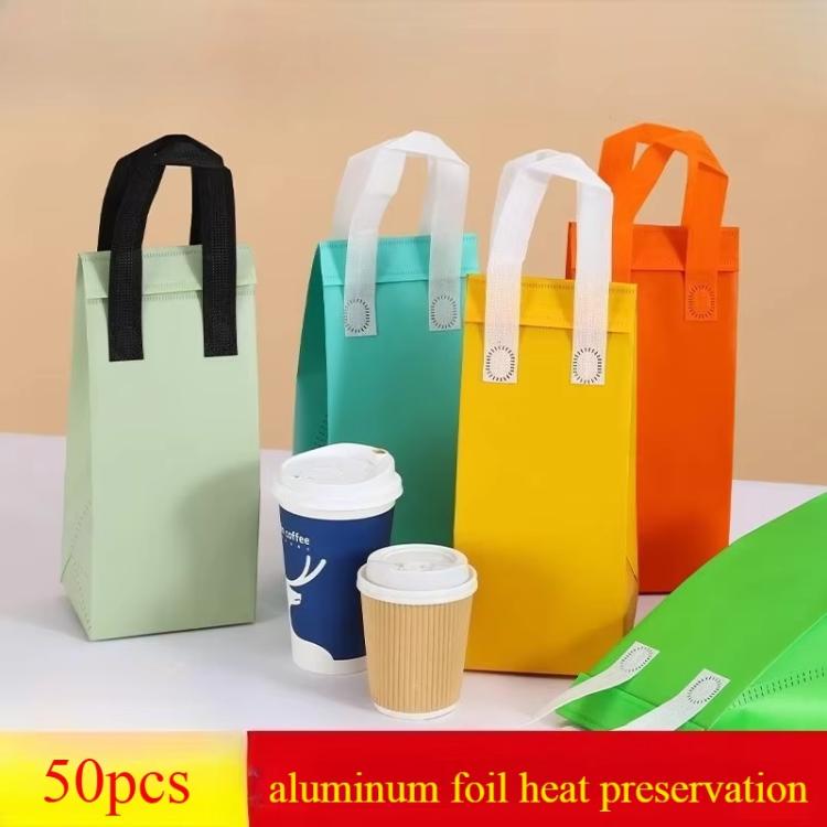 Takeaway Thermal Bag Non-Woven Handheld Aluminum Foil Bag Disposable Catering Packing Bag, 50 Bags In One Package