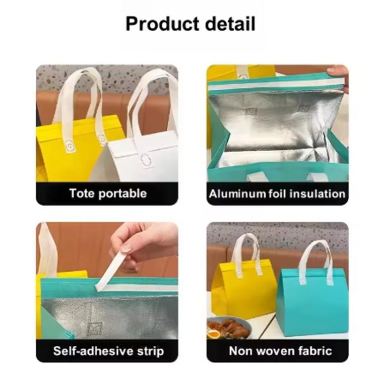 Takeaway Thermal Bag Non-Woven Handheld Aluminum Foil Bag Disposable Catering Packing Bag, 50 Bags In One Package