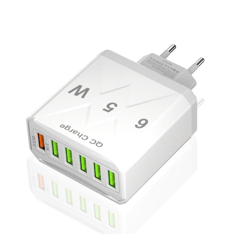 65W 6USB Ports QC3.0 Fast Charging Cell Phone Charger, EU Plug (Black), EU Plug (White), US Plug (Black), US Plug (White), UK Plug (Black), UK Plug (White)