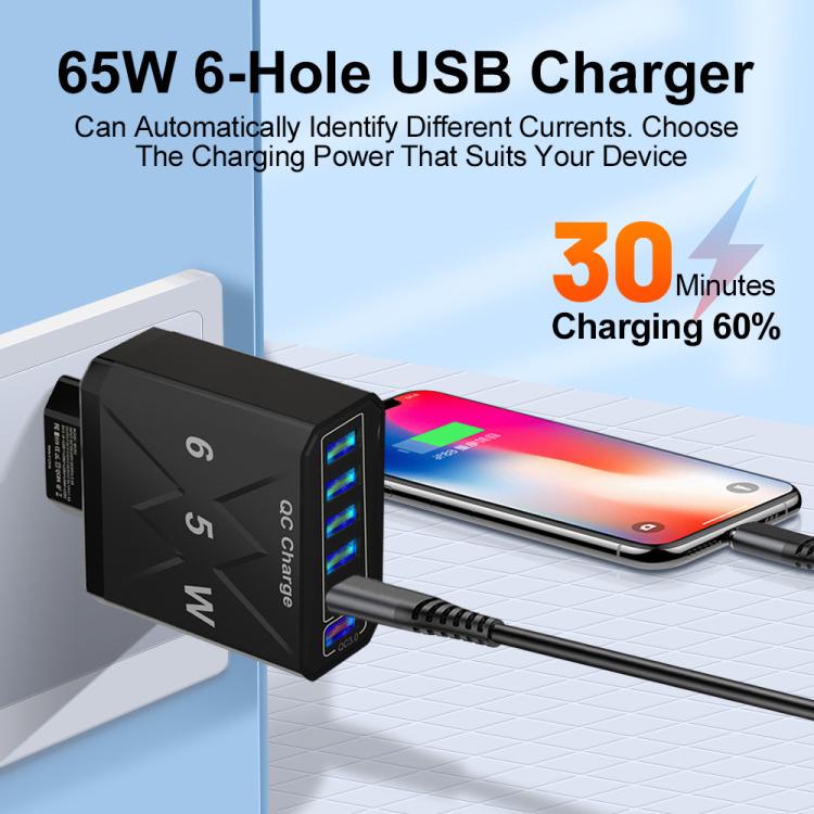 65W 6USB Ports QC3.0 Fast Charging Cell Phone Charger, EU Plug (Black), EU Plug (White), US Plug (Black), US Plug (White), UK Plug (Black), UK Plug (White)
