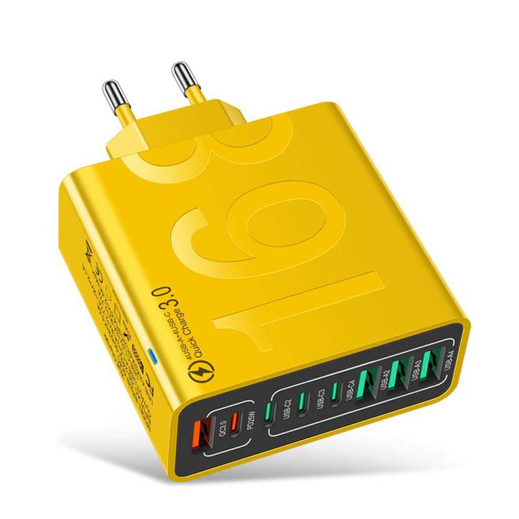 150W 4USB+4Type-C 8 Interface QC3.0 Fast Charging Cell Phone Charger, EU Plug (Black), EU Plug (White), EU Plug (Yellow), US Plug (Black), US Plug (White), US Plug (Yellow), UK Plug (Black), UK Plug (White), UK Plug (Yellow)