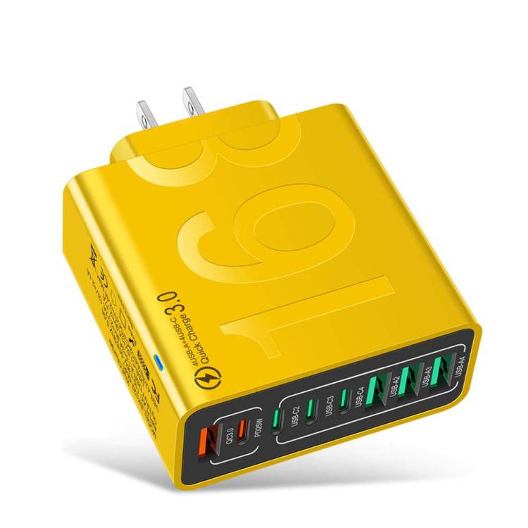 150W 4USB+4Type-C 8 Interface QC3.0 Fast Charging Cell Phone Charger, EU Plug (Black), EU Plug (White), EU Plug (Yellow), US Plug (Black), US Plug (White), US Plug (Yellow), UK Plug (Black), UK Plug (White), UK Plug (Yellow)