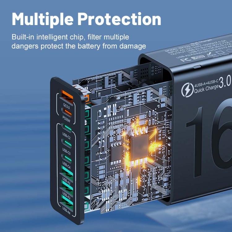 150W 4USB+4Type-C 8 Interface QC3.0 Fast Charging Cell Phone Charger, EU Plug (Black), EU Plug (White), EU Plug (Yellow), US Plug (Black), US Plug (White), US Plug (Yellow), UK Plug (Black), UK Plug (White), UK Plug (Yellow)