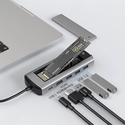 6-In-1 Type-C/USB-C To PD+HDMI (4K 30hz) +USB3.0 X 3+SATA/NVME SSD Docking Station