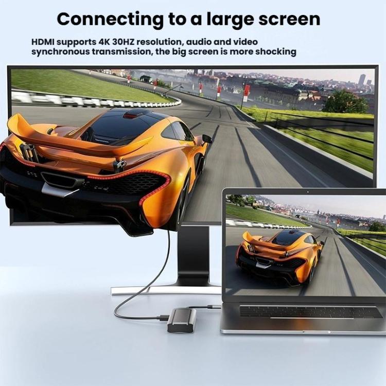 6-In-1 Type-C/USB-C To PD+HDMI (4K 30hz) +USB3.0 X 3+SATA/NVME SSD Docking Station