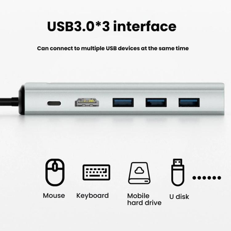 6-In-1 Type-C/USB-C To PD+HDMI (4K 30hz) +USB3.0 X 3+SATA/NVME SSD Docking Station