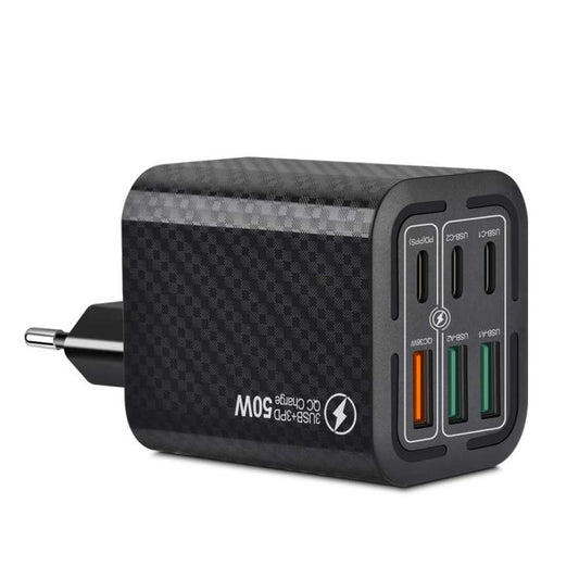 50W 3USB+3Type-C 6 Ports Fast Charging Cell Phone Charger, EU Plug (Black), EU Plug (White), EU Plug (Yellow), US Plug (Black), US Plug (White), US Plug (Yellow), UK Plug (Black), UK Plug (White), UK Plug (Yellow)