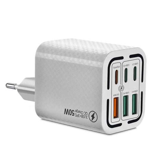 50W 3USB+3Type-C 6 Ports Fast Charging Cell Phone Charger, EU Plug (Black), EU Plug (White), EU Plug (Yellow), US Plug (Black), US Plug (White), US Plug (Yellow), UK Plug (Black), UK Plug (White), UK Plug (Yellow)