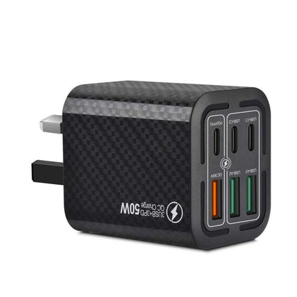 50W 3USB+3Type-C 6 Ports Fast Charging Cell Phone Charger, EU Plug (Black), EU Plug (White), EU Plug (Yellow), US Plug (Black), US Plug (White), US Plug (Yellow), UK Plug (Black), UK Plug (White), UK Plug (Yellow)