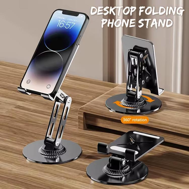 Dual-Fold Phone Tablet Stand Full Metal 360-degree Rotation Desktop Holder with 3-Axis Adjustable Arm