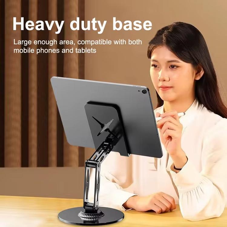 Dual-Fold Phone Tablet Stand Full Metal 360-degree Rotation Desktop Holder with 3-Axis Adjustable Arm