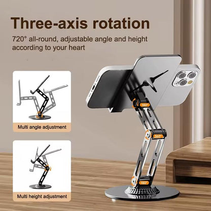 Dual-Fold Phone Tablet Stand Full Metal 360-degree Rotation Desktop Holder with 3-Axis Adjustable Arm