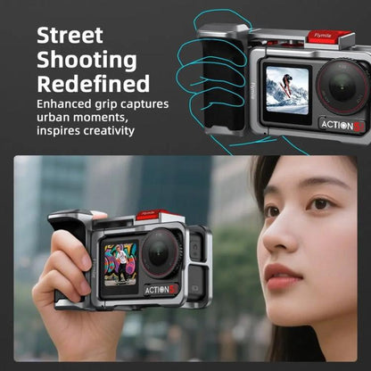 Flymile Street Shooting Handle Kit for DJI Osmo Action 5 Pro/4/3 Action Camera Aluminum Expansion Cage, AC5015 Cage