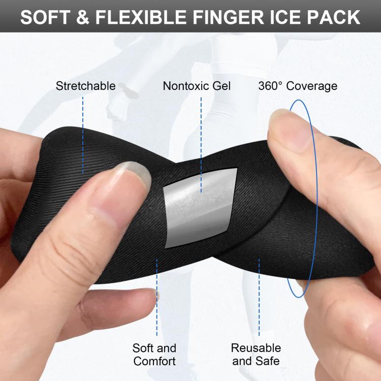Ice Hot Compress Solid Hydrogel Finger Protector, Black 2 Long 2 Short, Black 2 Long 3 Short