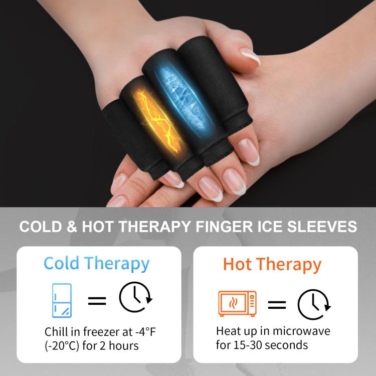 Ice Hot Compress Solid Hydrogel Finger Protector, Black 2 Long 2 Short, Black 2 Long 3 Short