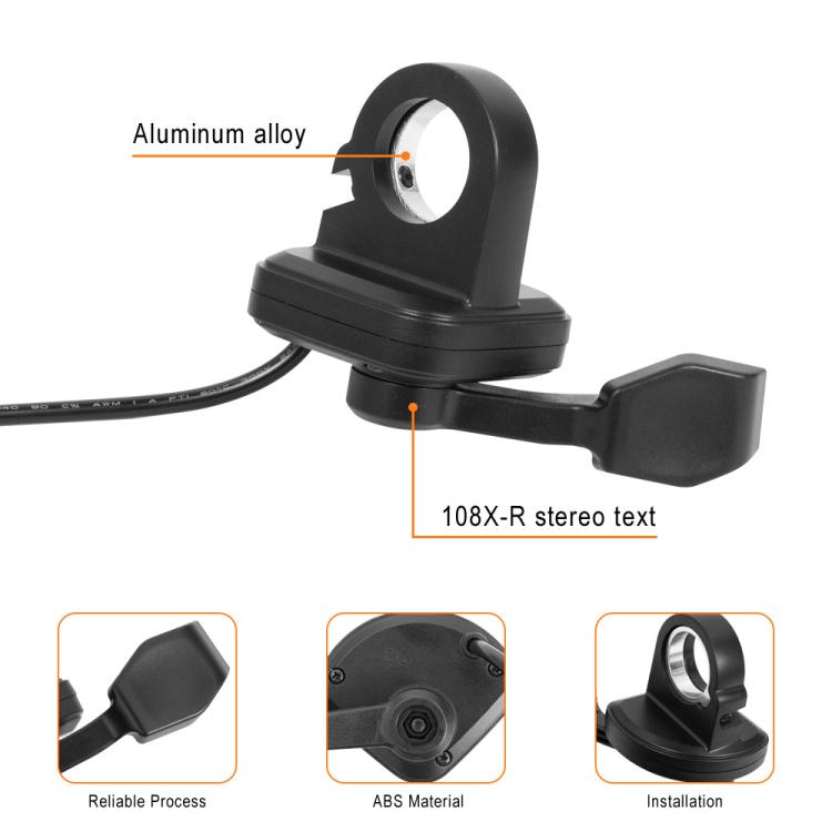 Accélérateur de vélo électrique 108X R Démarrage Poignée tournante de vitesse réglable Accélérateur de pouce Frein, Connecteur femelle carré 3 trous, Broche carrée 3 broches, Broche ronde 3 broches