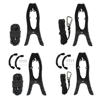 Canoe/Kayak Self-Locking Stainless Steel Anchor Clamp With Toothed Jaws, Black, Black + Metal Buckle, Black + Kayak Handrail, Black + Metal Buckle + Kayak Handrail