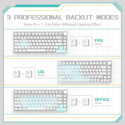 Ajazz AK820 Hot Swappable Wired Mechanical Keyboard With Light, Green Switch Ice Blue Light White, Red Switch White Light Black, AS Red Switch White Light Gray White, HP Switch White Light White Gray, Sea Salt Switch RGB Purple White Blue              ...