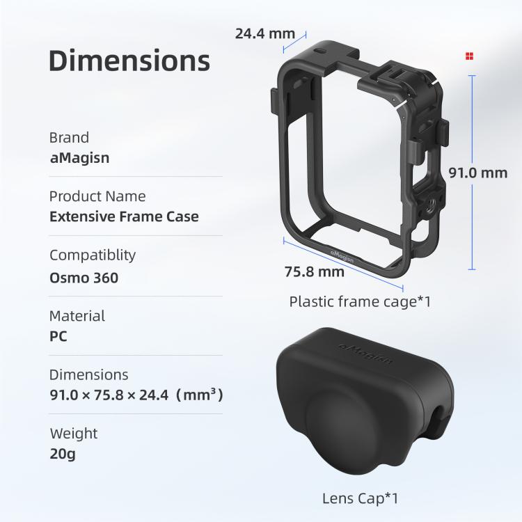 For DJI Osmo 360 aMagisn Expansion Cage Plastic Frame with Lens Cap