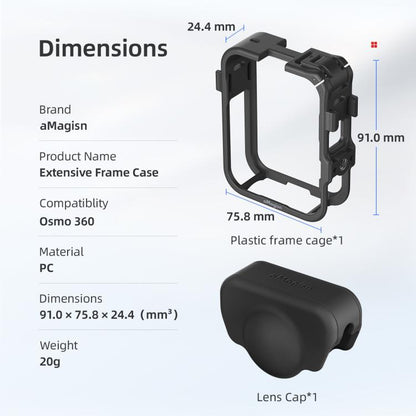 For DJI Osmo 360 aMagisn Expansion Cage Plastic Frame with Lens Cap