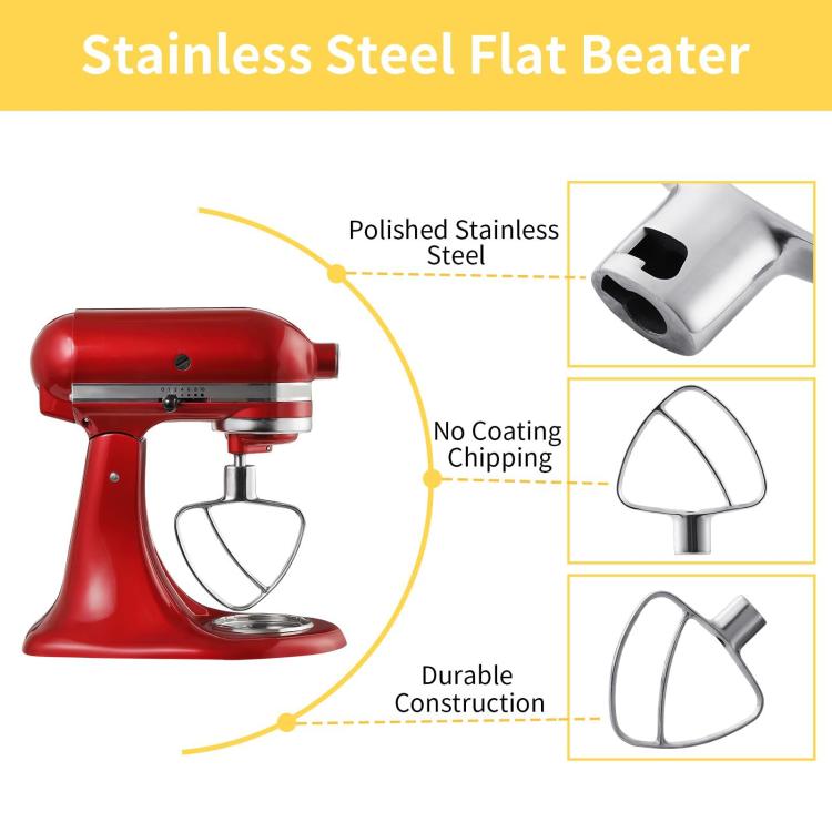 Stainless Steel Flat Beater For KitchenAid 4.5 & 5 QT Mixers - No Coating Chip-Resistant Attachment, Flat Beater
