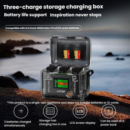 Multi-Functional Battery Charging Organizer For DJI Osmo 360 / Action 5 Pro / Action 4 / Action 3, LKTOP ACG247