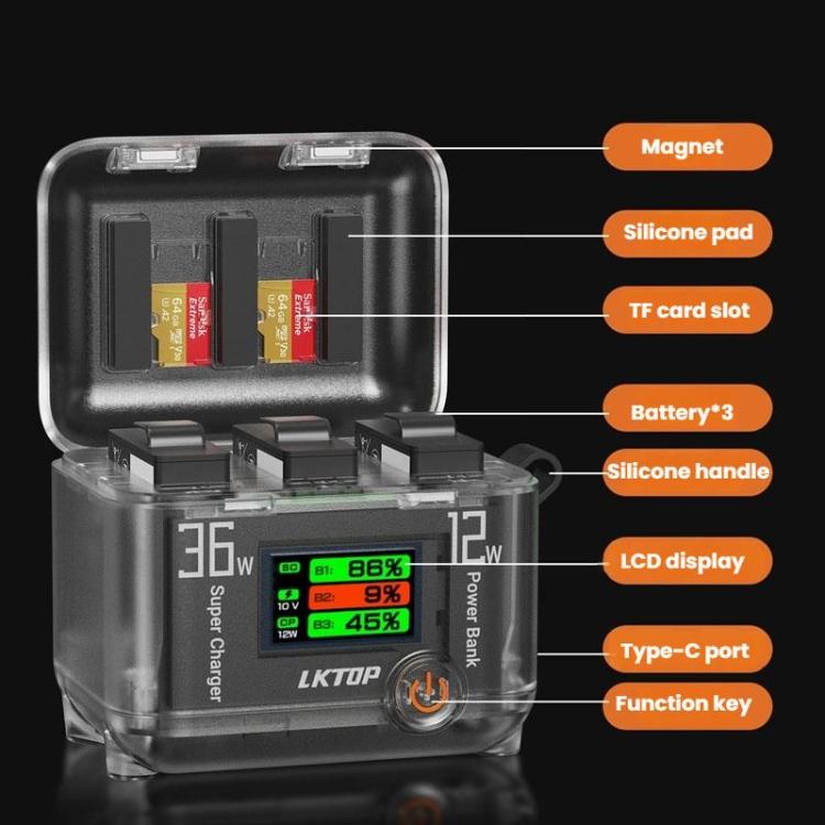 Multi-Functional Battery Charging Organizer For DJI Osmo 360 / Action 5 Pro / Action 4 / Action 3, LKTOP ACG247