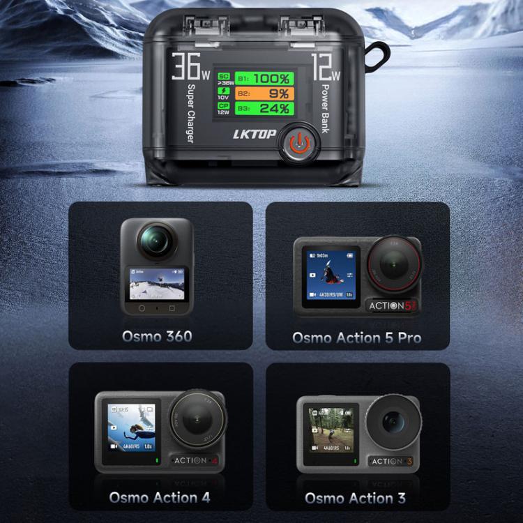 Multi-Functional Battery Charging Organizer For DJI Osmo 360 / Action 5 Pro / Action 4 / Action 3, LKTOP ACG247