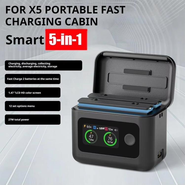SYMIK Battery Charger Hub For Insta360 X5 Charging Station Portable Power Manager With 1.47-Inch LCD Screen