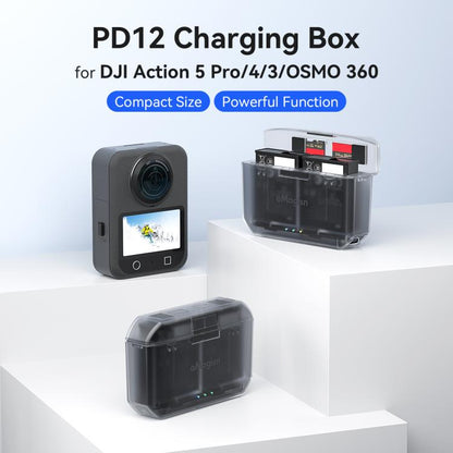AMagisn PD12 Charging Case Battery Charger For DJI Osmo 360/ Action 5 Pro / 4 / 3, PD12