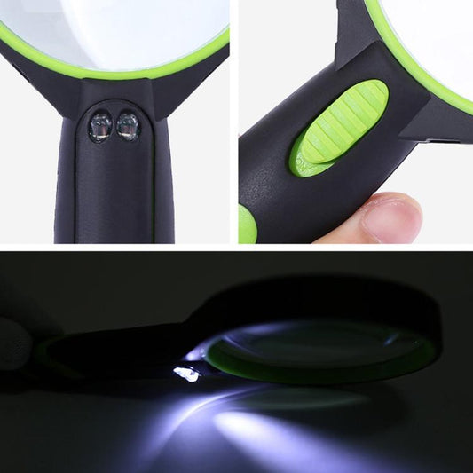 10X 75mm 2LEDs Shockproof Handheld Magnifying Glass For Reading Identification
